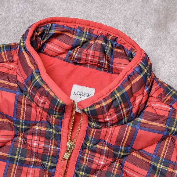 J. Crew Tartan Print Snap Pockets Red Blue Plaid Puffer Vest Womens Size M - Picture 8 of 14